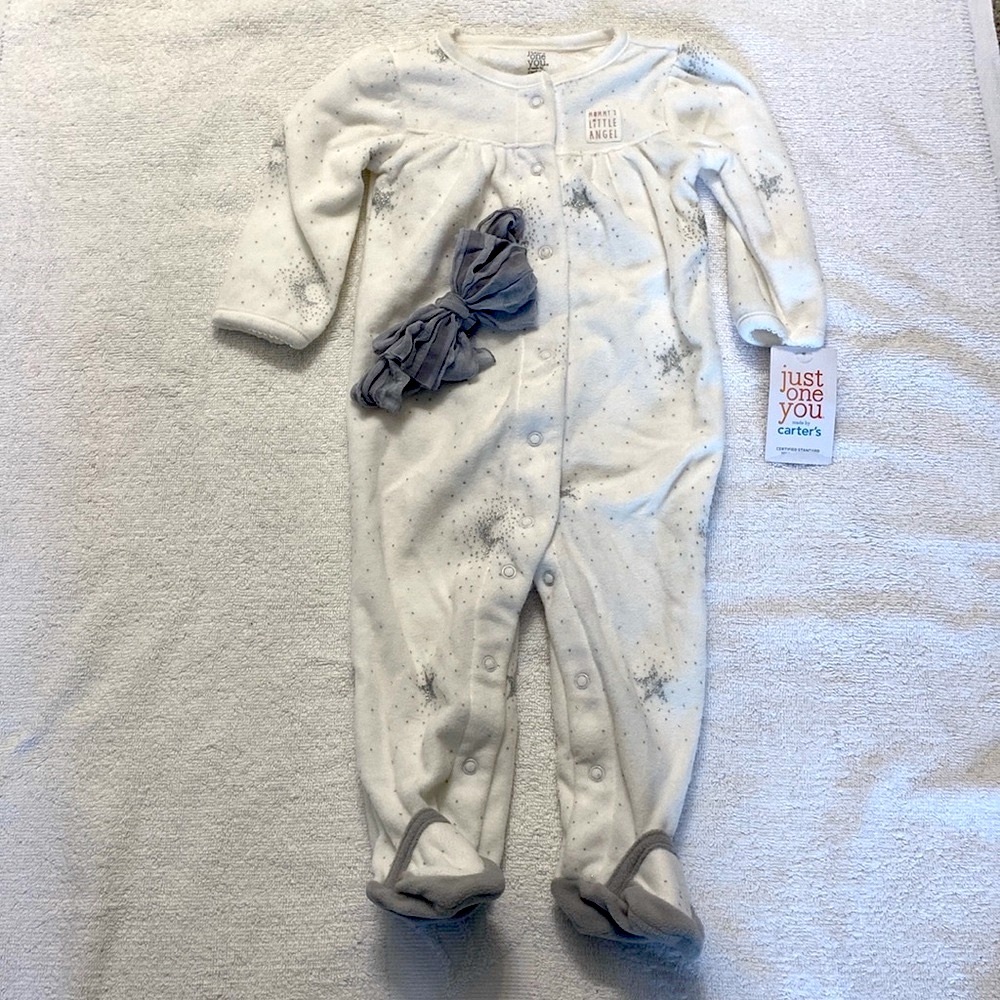 Must see all pics!! MOMMY’S LITTLE ANGEL Carter’s One Piece Winter Pajamas & Bow